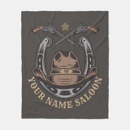 Wild West Revolver Horseshoe Western Cowboy Saloon Fleece Blanket