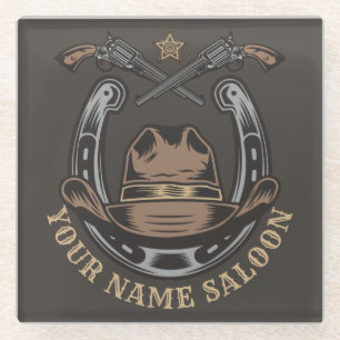 Wild West Revolver Horseshoe Western Cowboy Saloon Glass Coaster