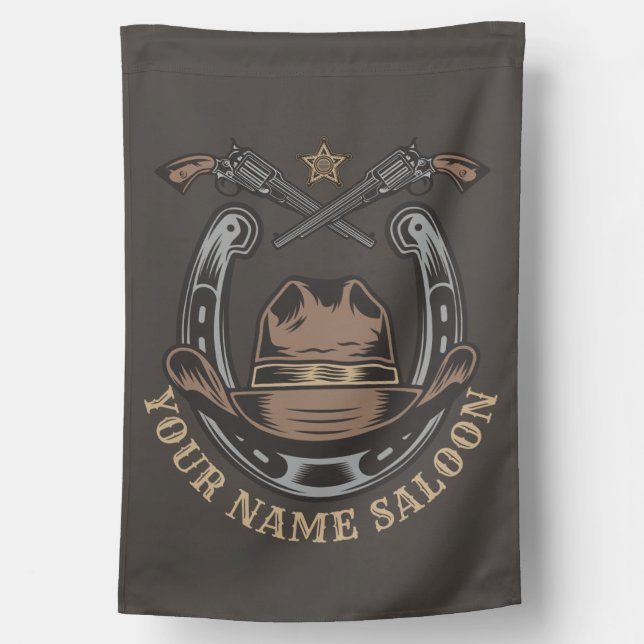 Wild West Revolver Horseshoe Western Cowboy Saloon House Flag (Back)