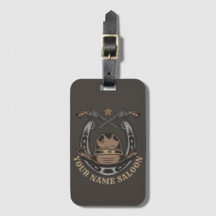 Wild West Revolver Horseshoe Western Cowboy Saloon Luggage Tag