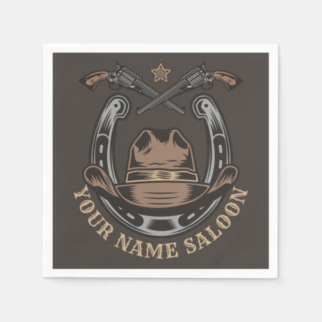 Wild West Revolver Horseshoe Western Cowboy Saloon Napkins (Front)
