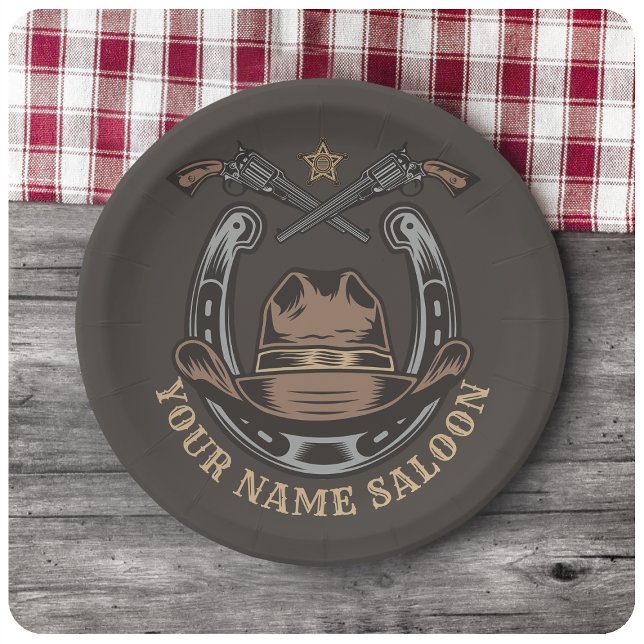 Wild West Revolver Horseshoe Western Cowboy Saloon Paper Plates (Creator Uploaded)