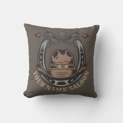 Wild West Revolver Horseshoe Western Cowboy Saloon Throw Pillow