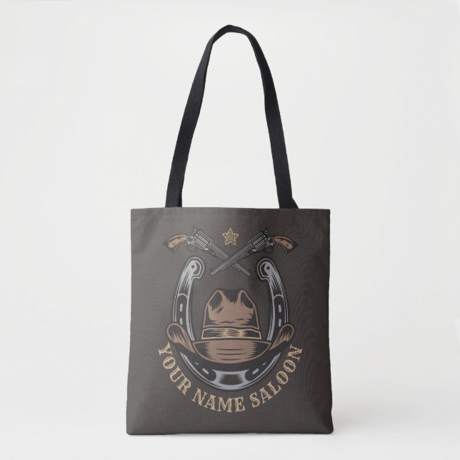 Wild West Revolver Horseshoe Western Cowboy Saloon Tote Bag (Front)
