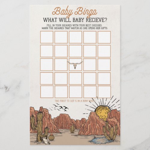 Wild West Rodeo baby bingo baby shower game