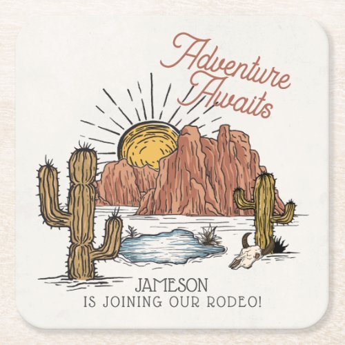 Wild West Rodeo Baby Shower Square Paper Coaster