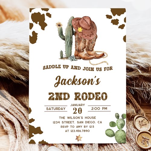 Wild West Rodeo Cowboy 2nd Birthday Party Invitation
