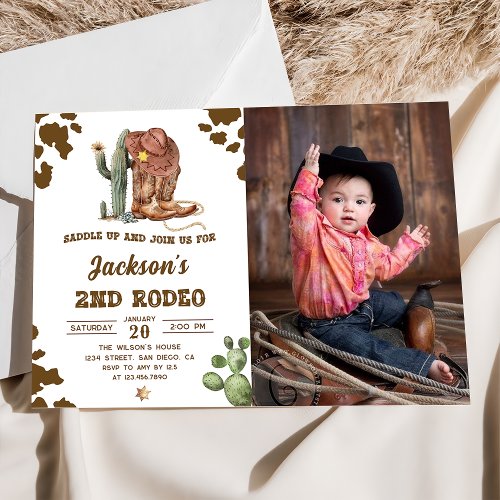 Wild West Rodeo Cowboy 2nd Birthday Party Photo Invitation