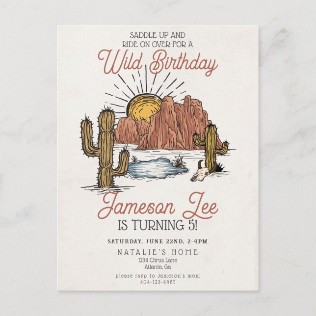 Wild West Rodeo cowboy birthday party invite (Front)