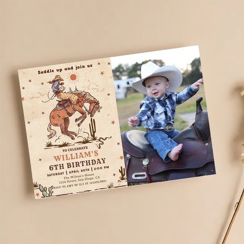 Wild West Rodeo Cowboy Birthday Photo Invitation