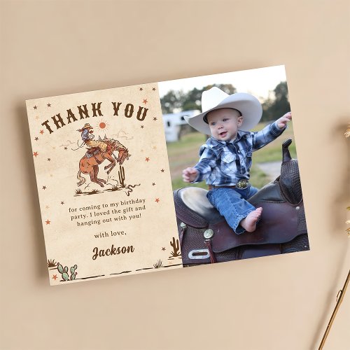 Wild West Rodeo Cowboy Birthday Photo Thank You Card