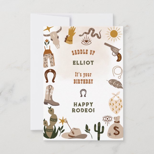 Wild west rodeo cowboy happy birthday card (Front)