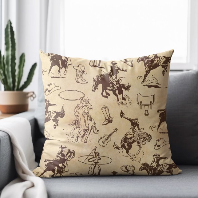 Wild West Rodeo Cowboys Horses Western Throw Pillow (Creator Uploaded)