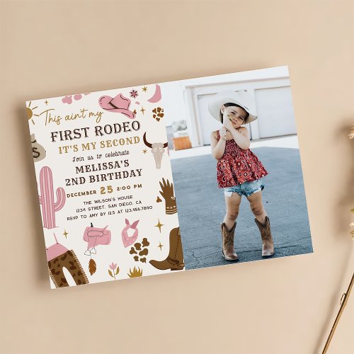 Wild West Rodeo Cowgirl Ranch 2nd Birthday Photo Invitation