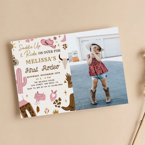 Wild West Rodeo Cowgirl Ranch Girl Birthday Photo Invitation