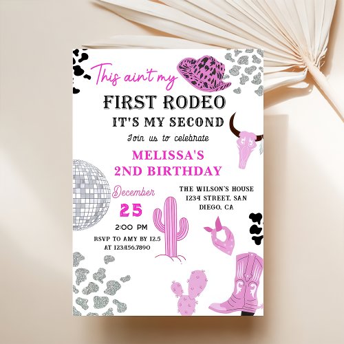 Wild West Rodeo Disco Cowgirl 2nd Birthday Party Invitation