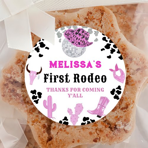 Wild West Rodeo Disco Cowgirl Birthday Thank You Classic Round Sticker