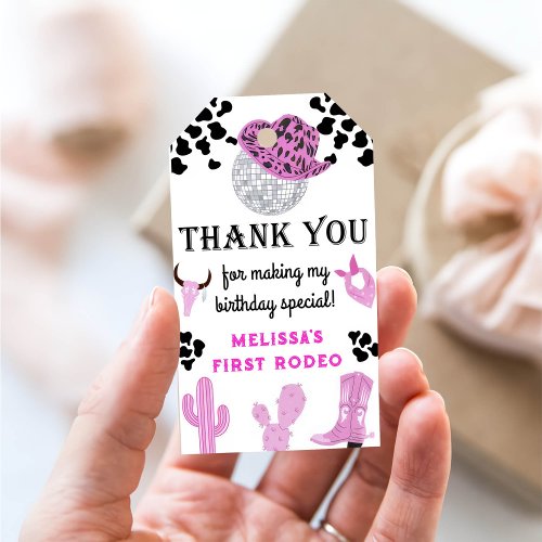 Wild West Rodeo Disco Cowgirl Birthday Thank You Gift Tags