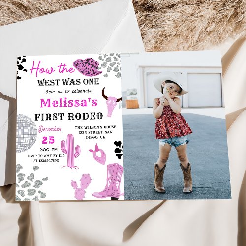 Wild West Rodeo Disco Pink Cowgirl Birthday Photo Invitation