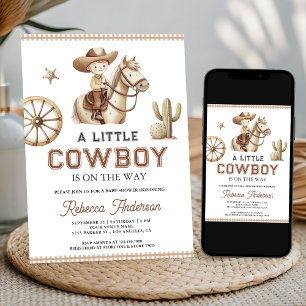 Wild West Rodeo Little Cowboy QR Code Baby Shower Invitation