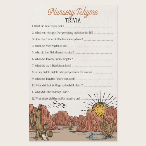 Wild West Rodeo nursery rhyme trivia baby shower Wild West Rodeo nursery rhyme trivia baby shower