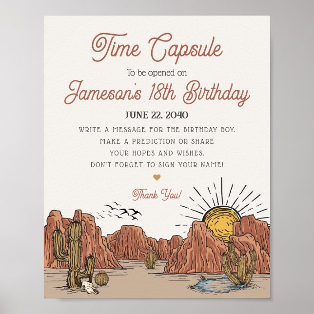Wild West Rodeo time capsule birthday party sign (Front)