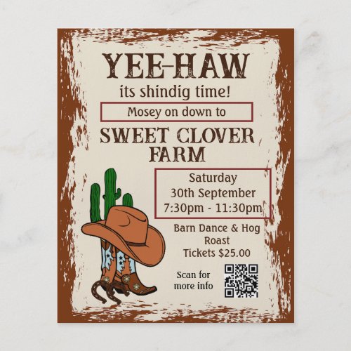 Wild West Rustic Cowboy Western Party QR Code Flyer