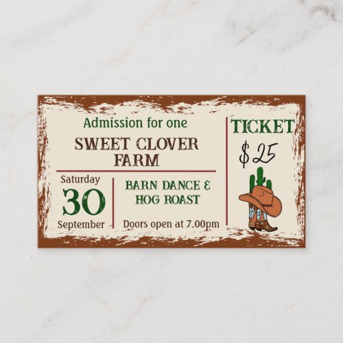 Wild West Rustic Cowboy Western Party Ticket Enclosure Card