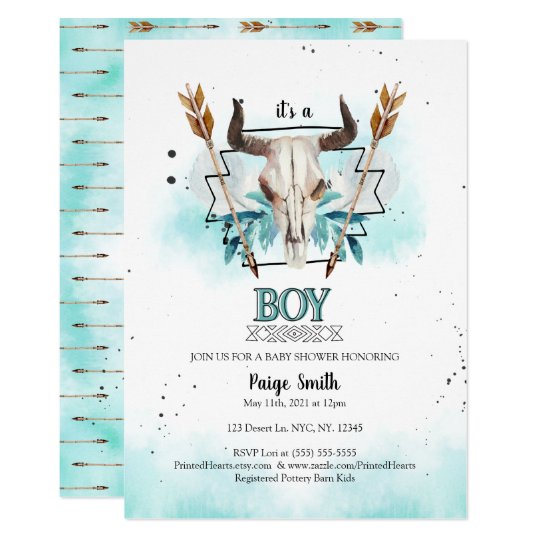 Wild West Rustic Skull Arrows Boy Baby Shower Invitation