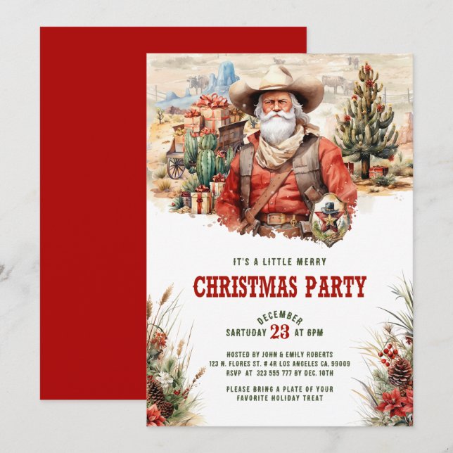 Wild West Santa Cowboy Christmas Invite  (Front/Back)