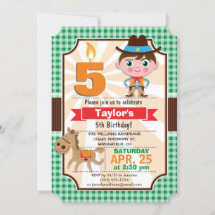 Wild West Sheriff Boy; Green Birthday Party Invitation