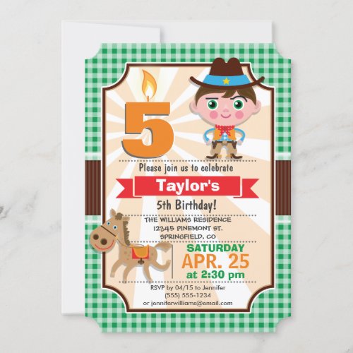 Wild West Sheriff Boy Green Birthday Party Invitation