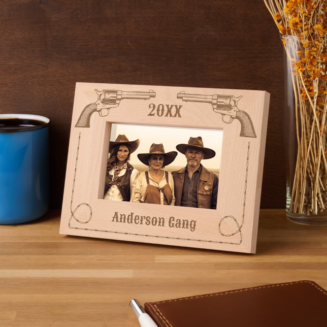 Wild West Six Gun Barbed Wire Novelty 6x4 Engraved Frames (Creator Uploaded)
