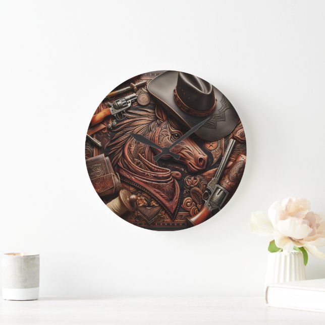 Wild West Still Life: Cowboy Hat, Gun, and More Large Clock (Home)