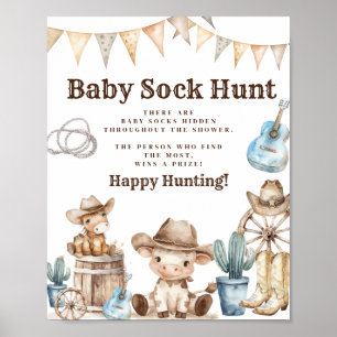 Wild West Vaquero Birthday baby Sock hunt Poster