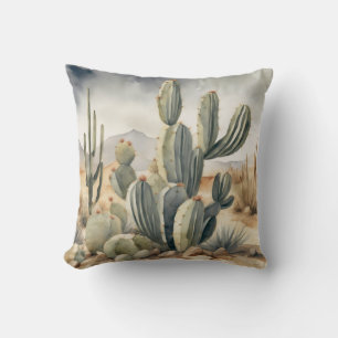 Wild West Vibes Cactus Watercolor Throw Pillow