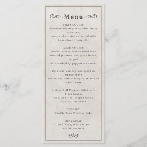 Wild west vintage longhorn skull wedding menu