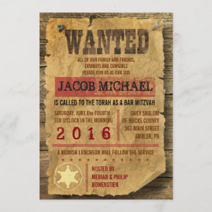 WILD WEST WANTED Bar Bat Mitzvah Invitation