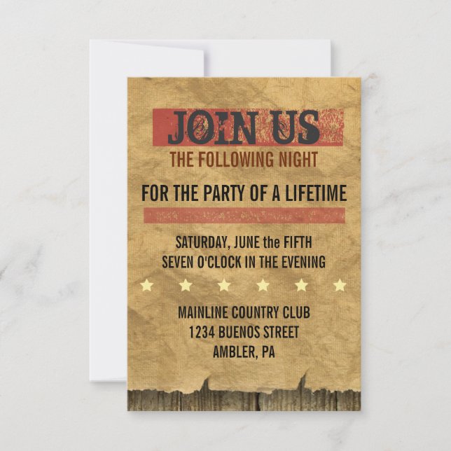 WILD WEST WANTED Bar Bat Mitzvah Party Card (Front)