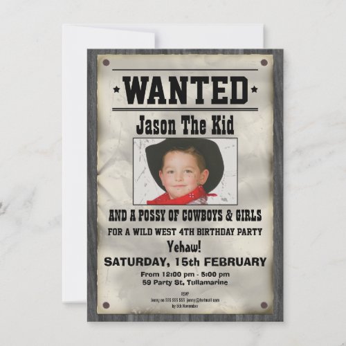 Wild West Wanted Poster Birthday Invitation