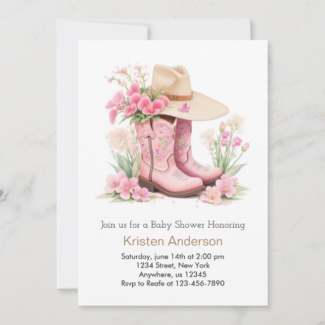 Wild West Watercolor Cowgirl Adventure Baby Shower Invitation (Front)