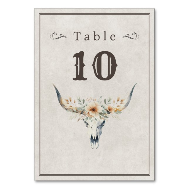 Wild west wedding longhorn table number (Back)