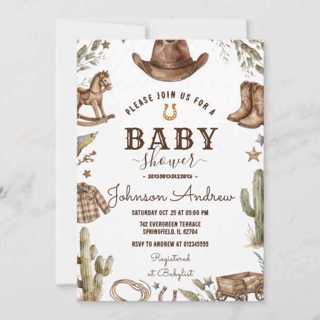 Wild West Western Baby Shower Rodeo Boy Invitation (Front)