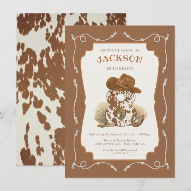 Wild West Western Cowboy 8th Birthday Party Invitation (Front/Back)