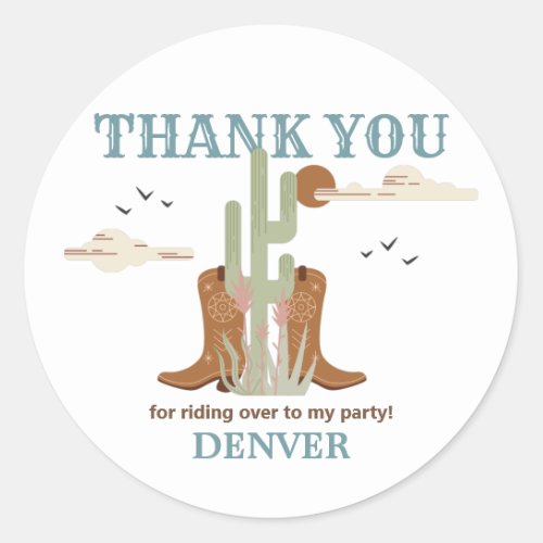 Wild West Western Cowboy Birthday Party Thank You Classic Round Sticker