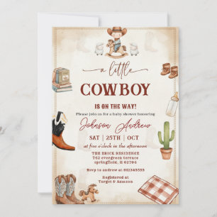 Wild West Western CowBoy Blue Baby Shower Invitation