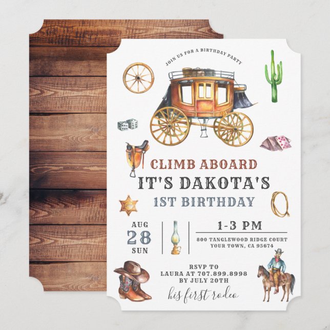 Wild West Western Cowboy First Birthday Invitation (Front/Back)