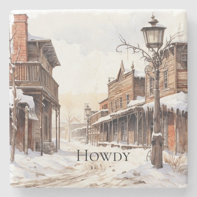 Wild West Winter Stone Coaster (Front)