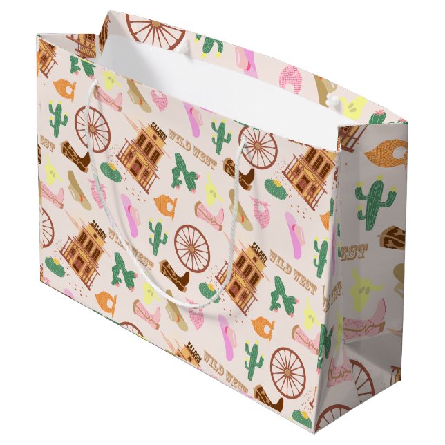 Wild West with Cacti Pattern Kids Birthday Party Large Gift Bag (Back Angled)