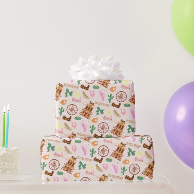 Wild West with Cacti Pattern Kids Birthday Party Wrapping Paper (Party Gifts)